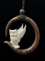 Owl on Crescent Moon Necklace