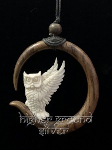 Owl on Crescent Moon Necklace