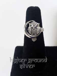 Owl on Crescent Moon Ring