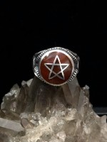 Pentagram Ring with Goat Horn Brick Red