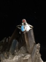 Turquoise and Coral Ring