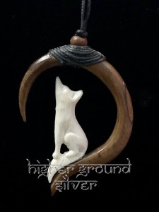 Wolf Howling on Crescent Moon Necklace