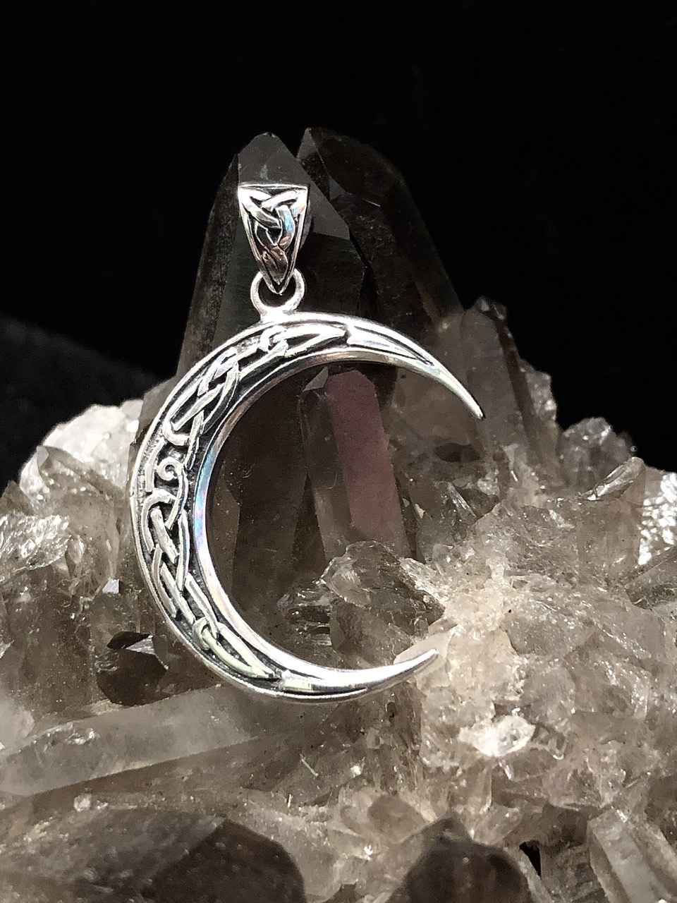 Celtic Crescent Moon Sterling Silver Pendant - Click Image to Close