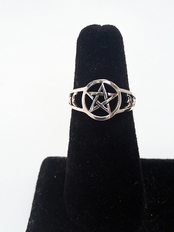 Pentagram Star and Crescent Moon Ring - Click Image to Close